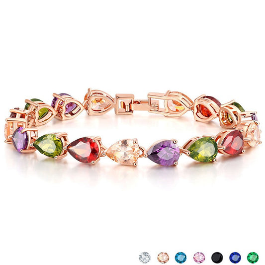 hot selling classic popular water drop bracelet colorful seven color zircon bracelet women's bridal wedding jewelry