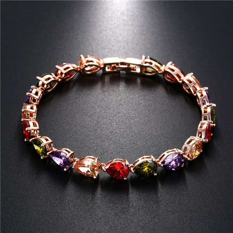 hot selling classic popular water drop bracelet colorful seven color zircon bracelet women's bridal wedding jewelry