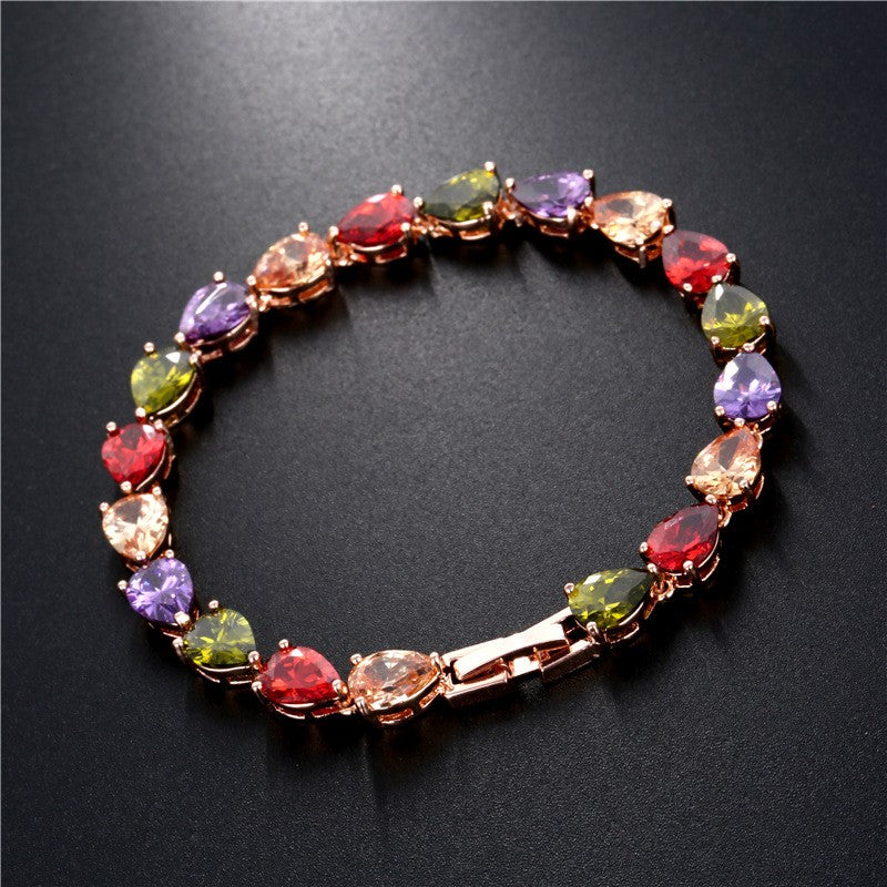 hot selling classic popular water drop bracelet colorful seven color zircon bracelet women's bridal wedding jewelry