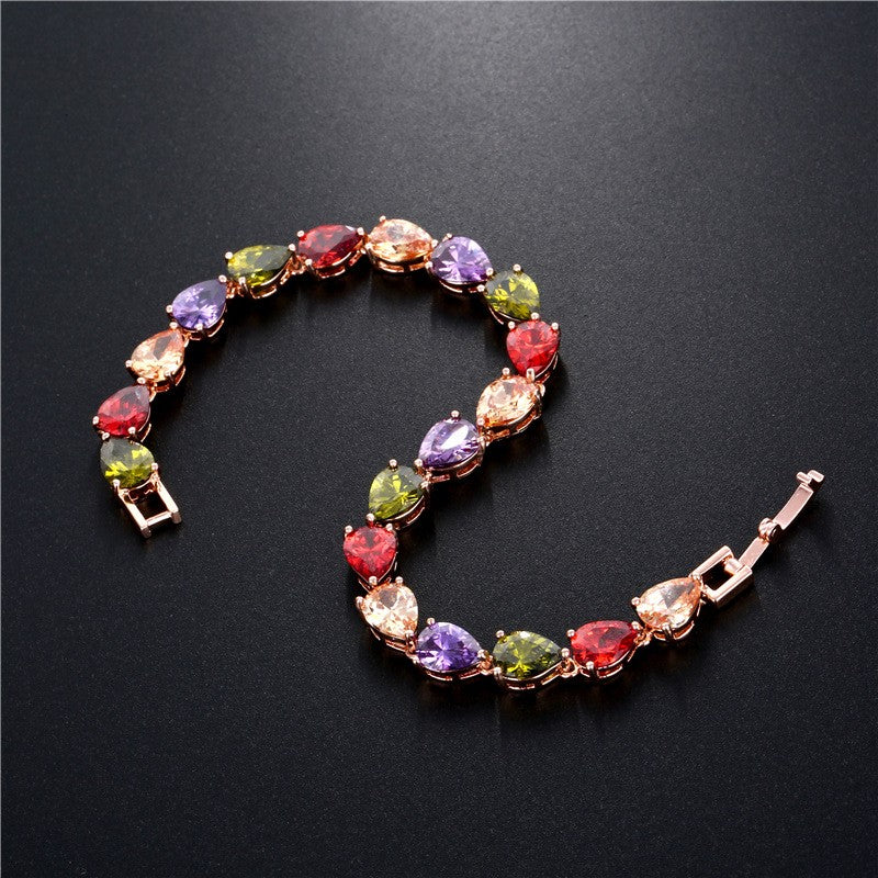 hot selling classic popular water drop bracelet colorful seven color zircon bracelet women's bridal wedding jewelry