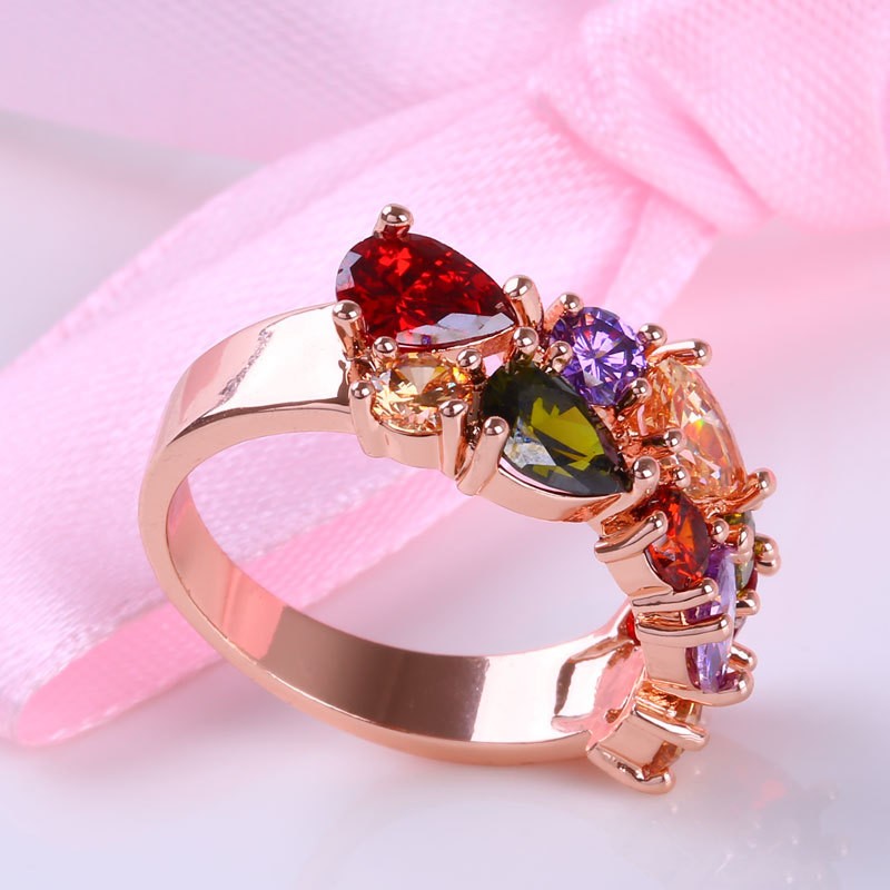 European and American Fashion Colored Crystal Ring Women Mona Lisa AAA Zircon Ring Rose Gold Ring Jewelry Wholesale