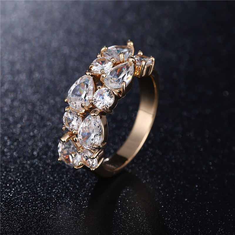 European and American Fashion Colored Crystal Ring Women Mona Lisa AAA Zircon Ring Rose Gold Ring Jewelry Wholesale