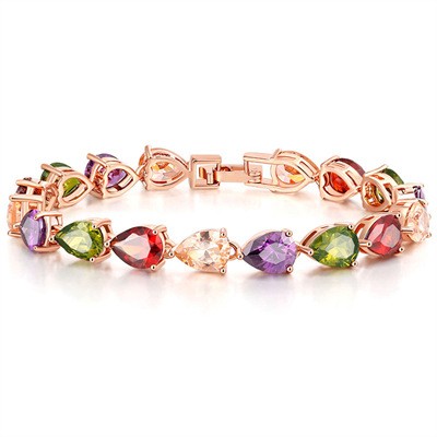 hot selling classic popular water drop bracelet colorful seven color zircon bracelet women's bridal wedding jewelry