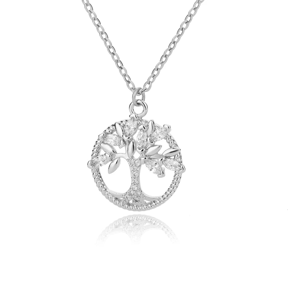 Tree of Life Pendant Necklace For Women Stainless Steel Gold  Color Zircon Necklaces Boho Crystal Aesthetic Jewerly colar