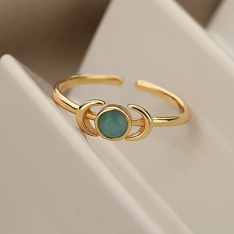 Moon Stone Ring Metalic Finger Rings For Women Girls Gold Color Fashion Rings 2022 Trend Jewerly Party Gift Anillos Mujer