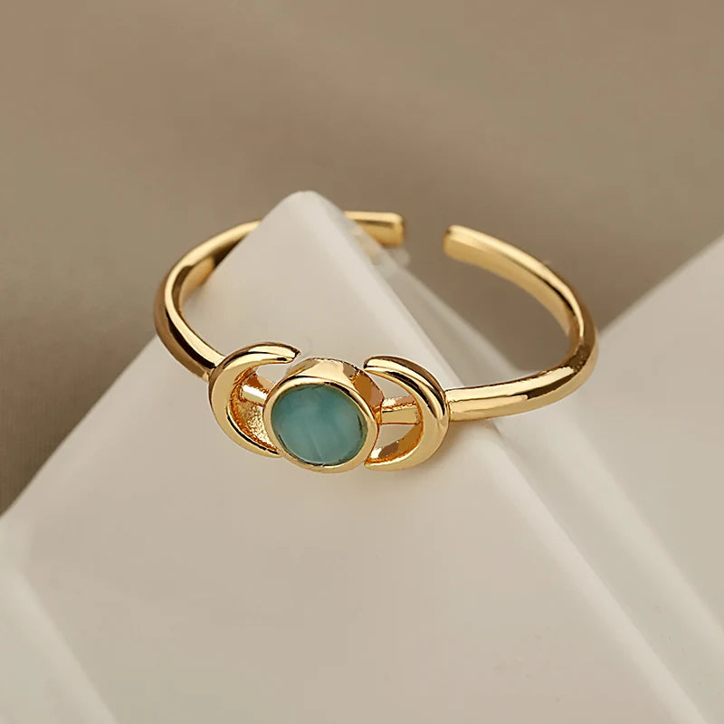 Moon Stone Ring Metalic Finger Rings For Women Girls Gold Color Fashion Rings 2022 Trend Jewerly Party Gift Anillos Mujer