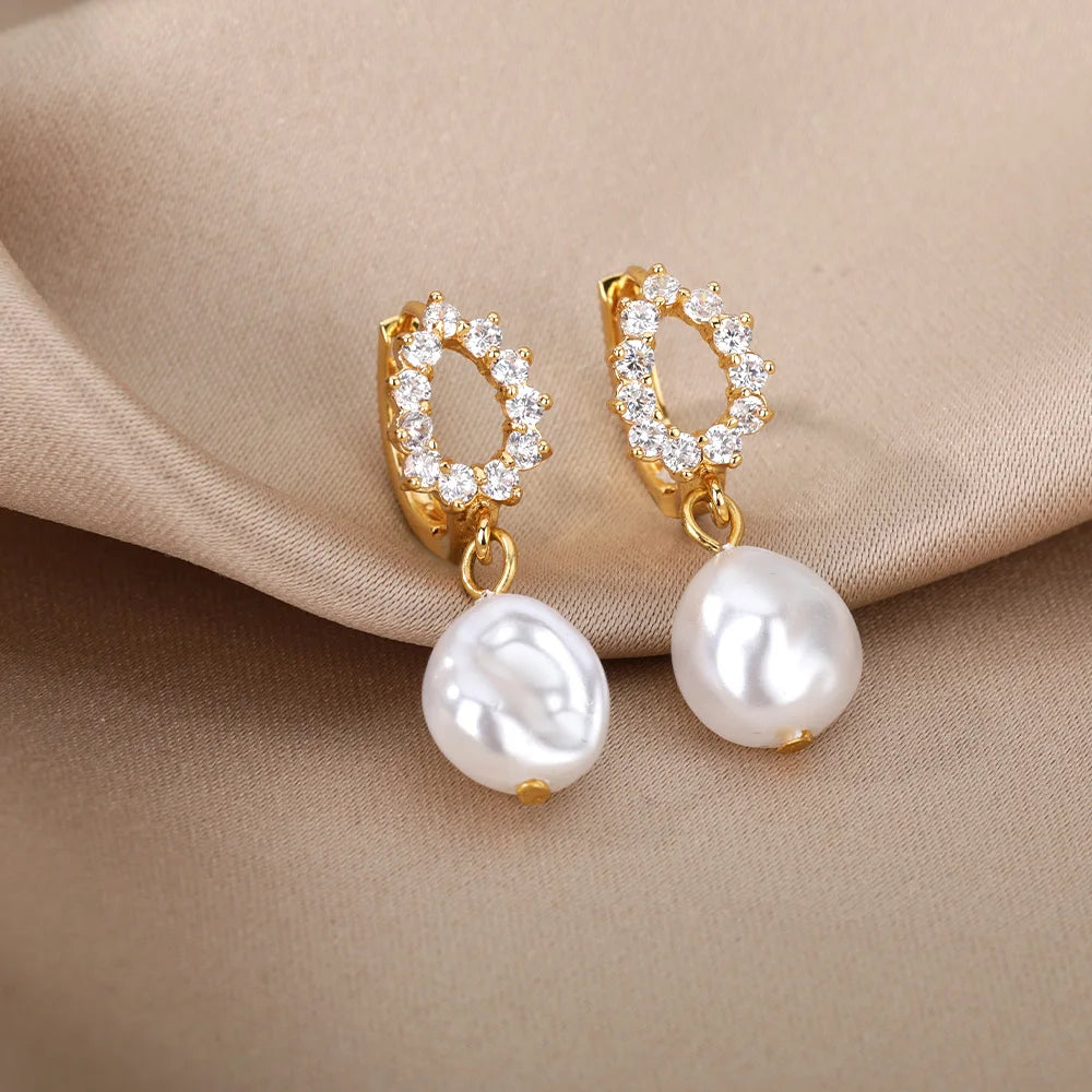 2024 Trend Irregular Pearl Earrings for Women Stainless Steel Baroque Simulated Pearl Stud Earings Couple Jewelry Wedding Gift