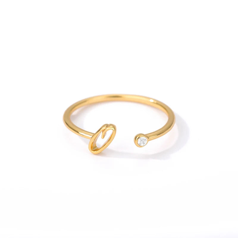 Gold Color Letter Ring Stainless Steel A-Z Openable Rings for Women Girls Crystal Initial Ring Wedding Band Jewelry Gift