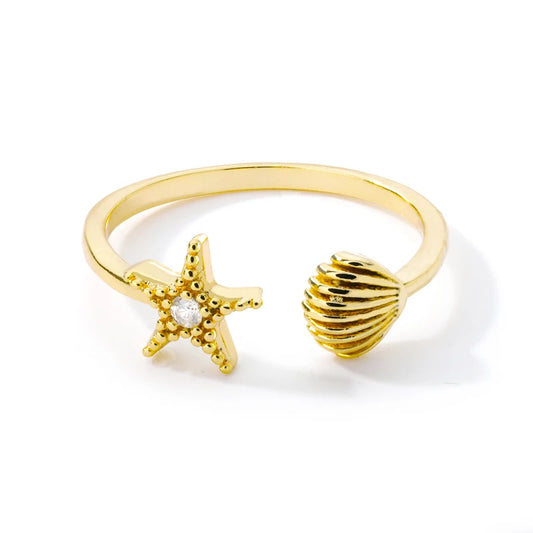 Starfish And Shell Rings For Women Men Adjustable Gold Color Vintage Ring Boho Jewelry Valentine's Day Gift Bague Femme