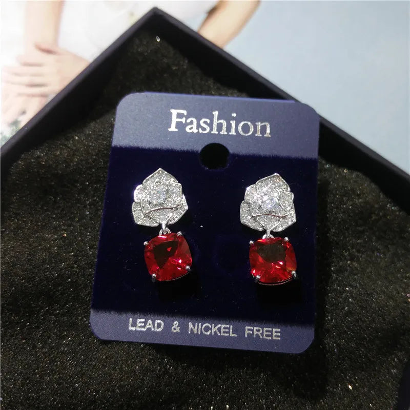 Bilincolor Cubic Zirconia Clear Crystal Flower  Earrings for Party