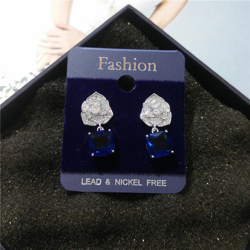 Bilincolor Cubic Zirconia Clear Crystal Flower  Earrings for Party