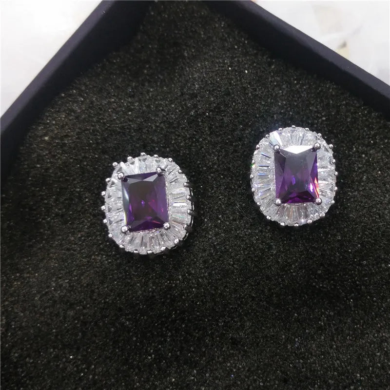 Bilincolor Yellow Square Cubic Zircon Stud Earring for Wedding or for Party