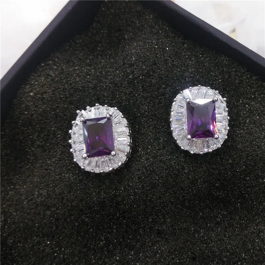 Bilincolor Yellow Square Cubic Zircon Stud Earring for Wedding or for Party