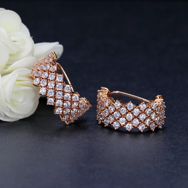 Bilincolor Rose Gold Color Fashion Zircon Stud Wedding Earring for Women for Party