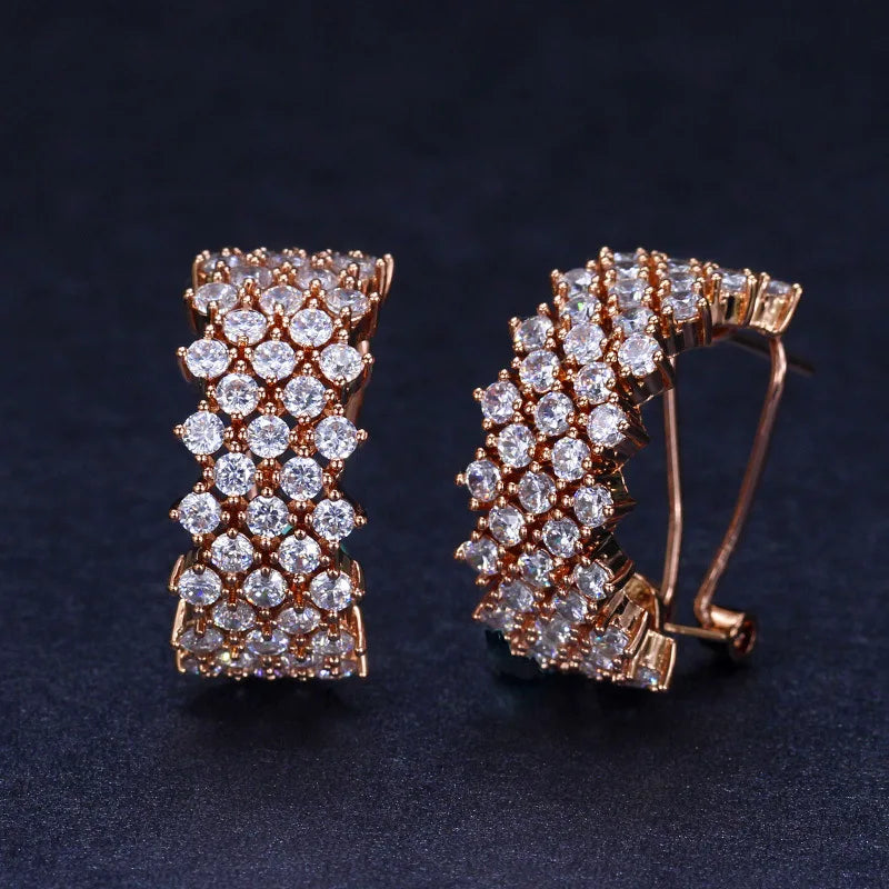 Bilincolor Rose Gold Color Fashion Zircon Stud Wedding Earring for Women for Party