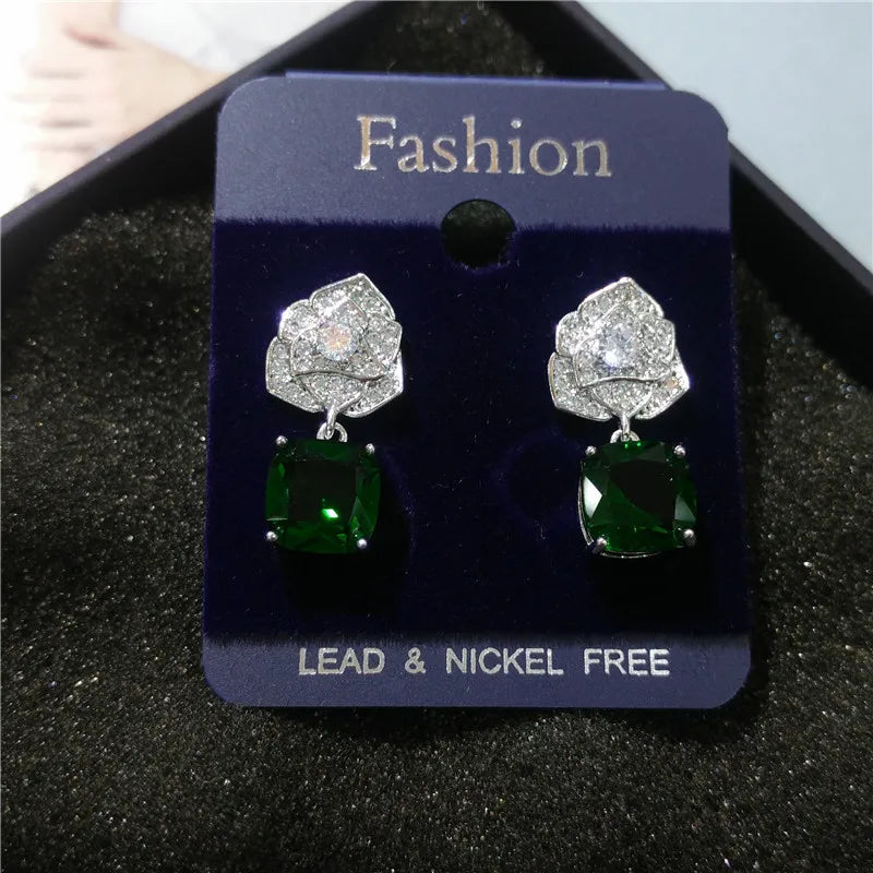 Bilincolor Cubic Zirconia Clear Crystal Flower  Earrings for Party