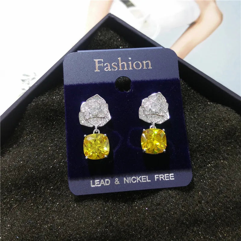 Bilincolor Cubic Zirconia Clear Crystal Flower  Earrings for Party