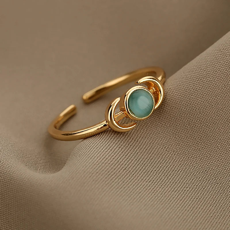 Moon Stone Ring Metalic Finger Rings For Women Girls Gold Color Fashion Rings 2022 Trend Jewerly Party Gift Anillos Mujer