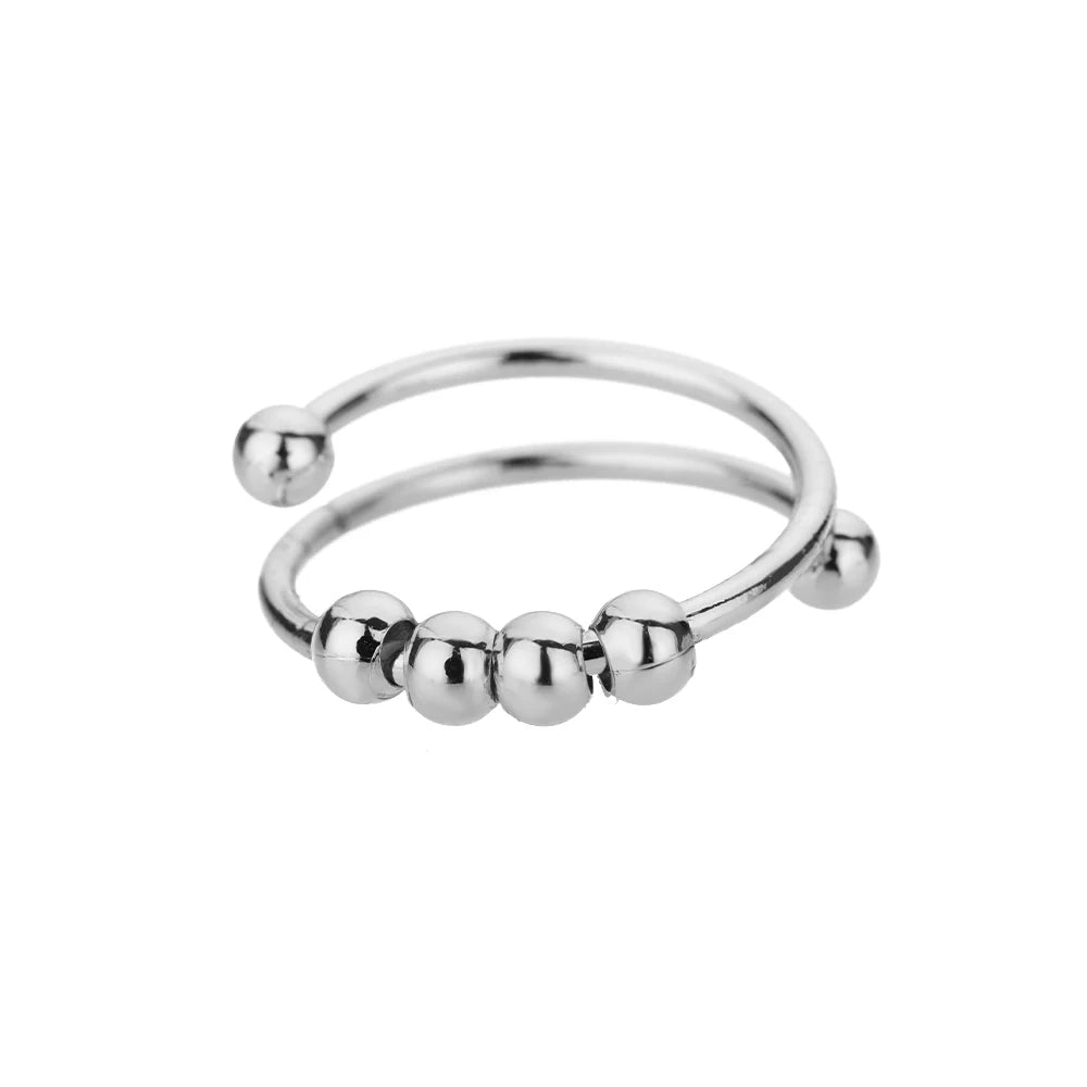 Anxiety Balls Beads Rings for Women Open Spinner Adjustable Finger Ring Stainless Steel Rotating Freely Anti Stress Jewelry Gift