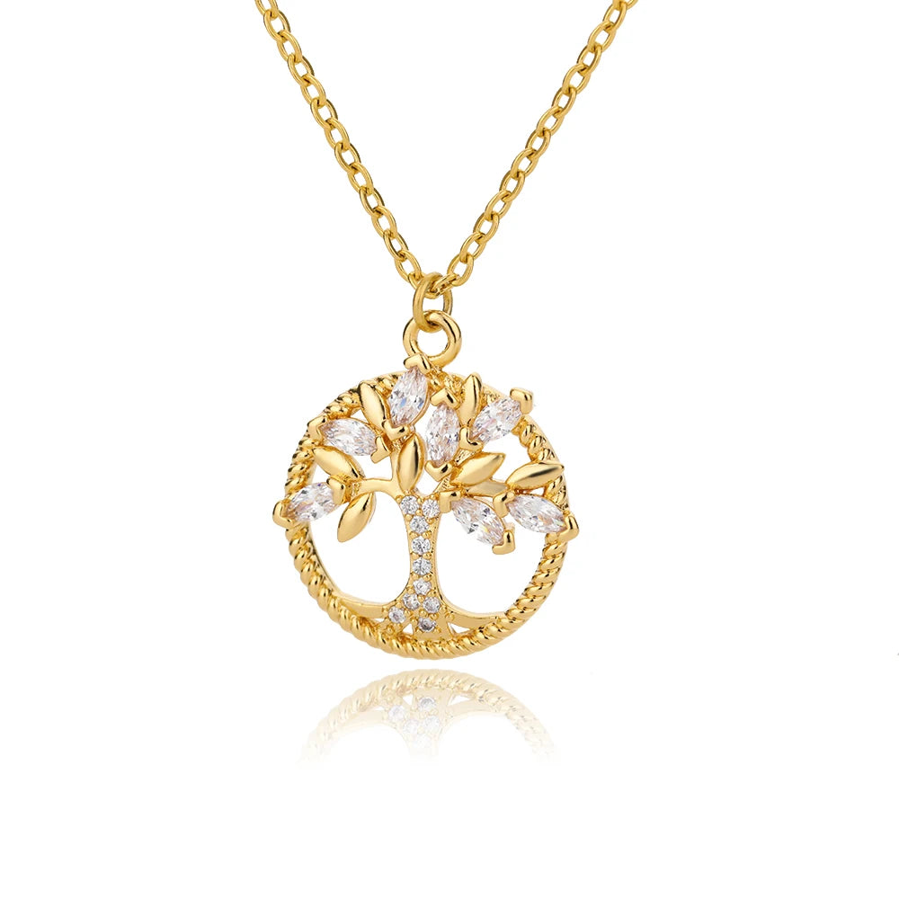 Tree of Life Pendant Necklace For Women Stainless Steel Gold  Color Zircon Necklaces Boho Crystal Aesthetic Jewerly colar