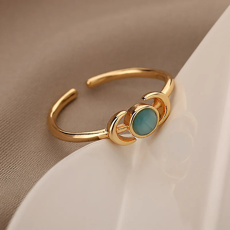 Moon Stone Ring Metalic Finger Rings For Women Girls Gold Color Fashion Rings 2022 Trend Jewerly Party Gift Anillos Mujer