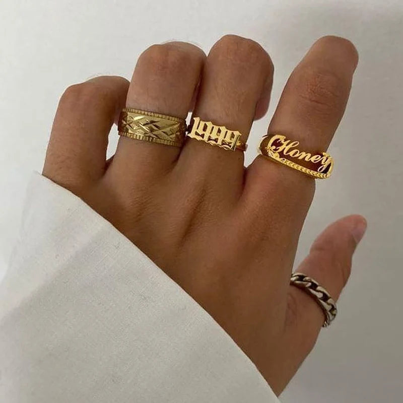 Goth Birth Year Rings For Women Stainless Steel Gold Color Ring 2022 Trend Female Male Jewerly Birthday Day Gift Anillos Mujer