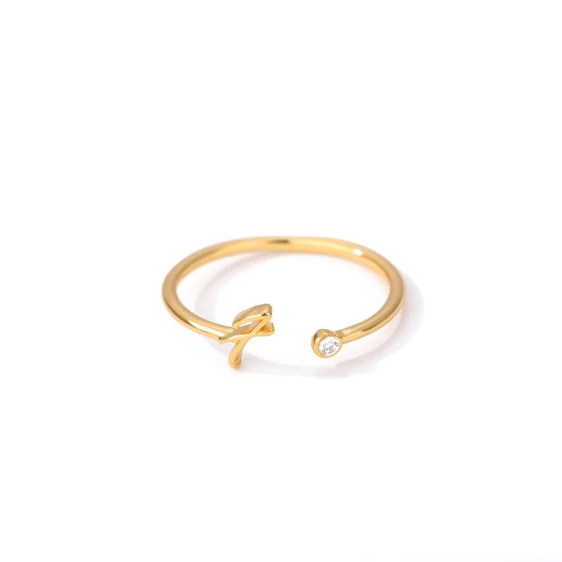 Gold Color Letter Ring Stainless Steel A-Z Openable Rings for Women Girls Crystal Initial Ring Wedding Band Jewelry Gift