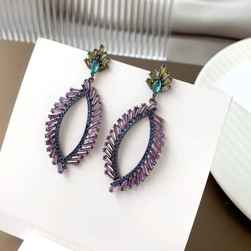 Bilincolor Trendy Purple Oval Cubic Zirconia Earring for Women