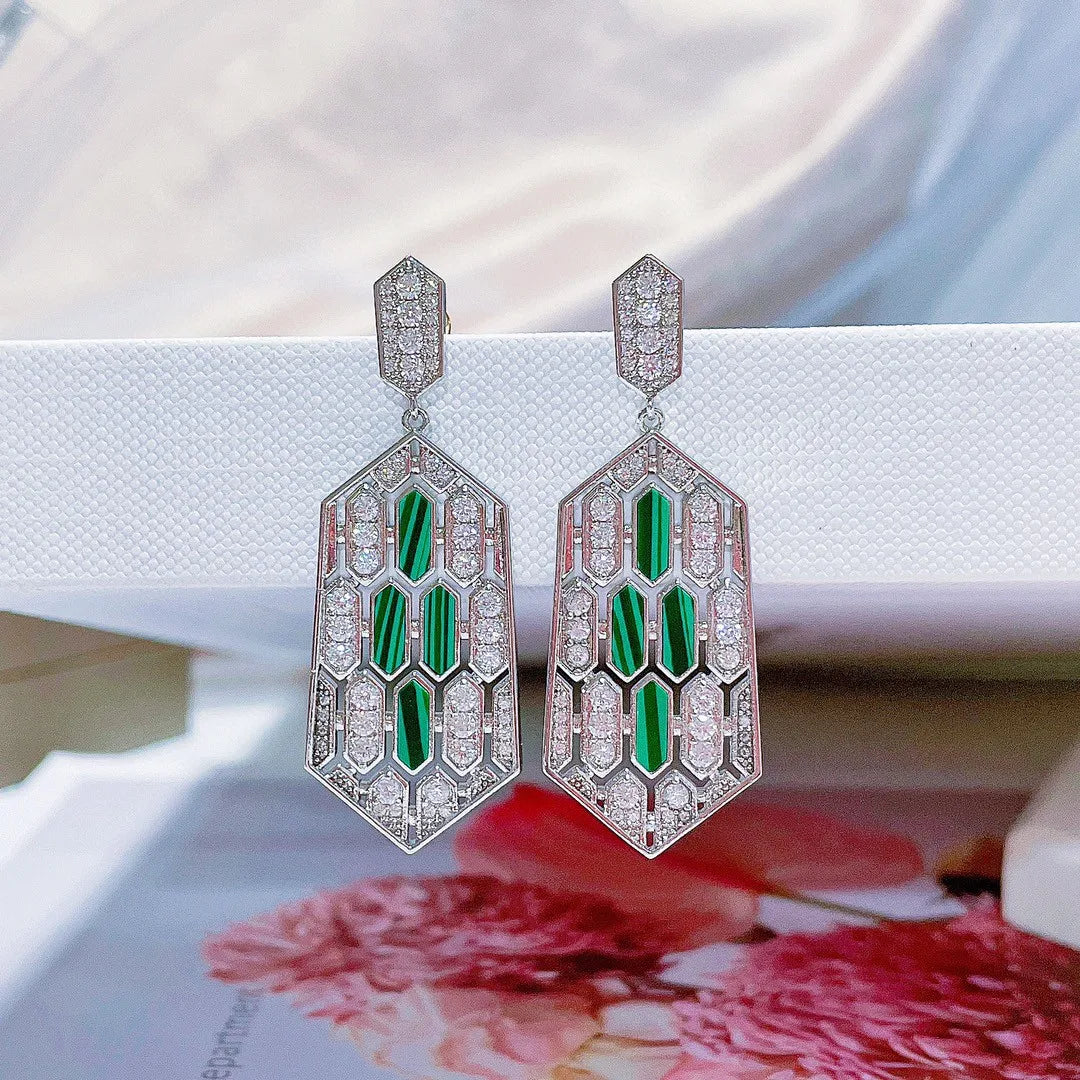 Bilincolor Geometric Shield Shaped Micro Inlaid Zircon Earrings for Women