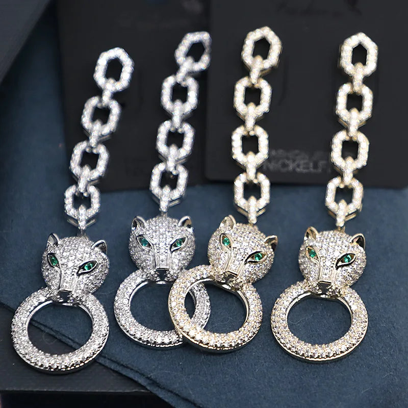 New Fashion Style Heavy Industry Micro Inlaid Zircon  plated Animal Leopard Earrings