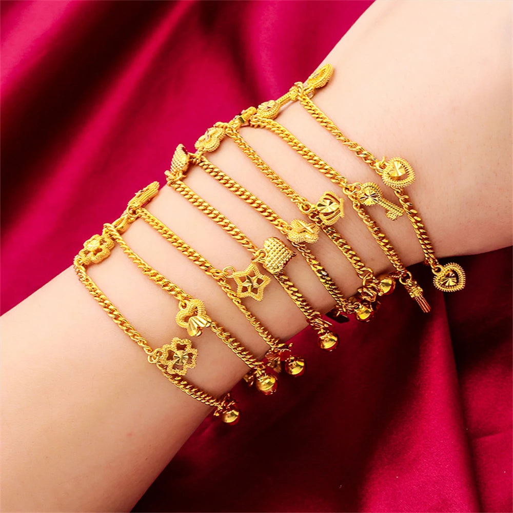 Yellow Gold Color Charm Bracelets For Women Multi Hearts Keys Stars Chain Bracelet Wristband Pulsera Femme Trendy Jewelry Gifts