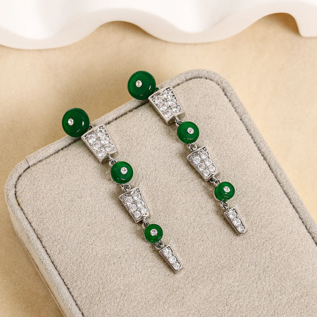 Bilincolor Green Water Drop Set Zircon Earrings for  Women