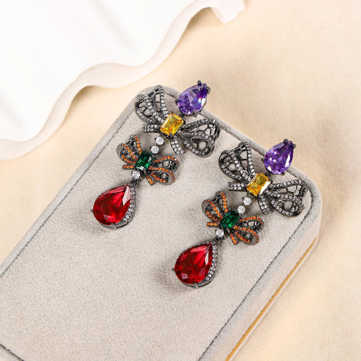 Bilincolor Light Luxury Zircon Bow Earrings for  Women