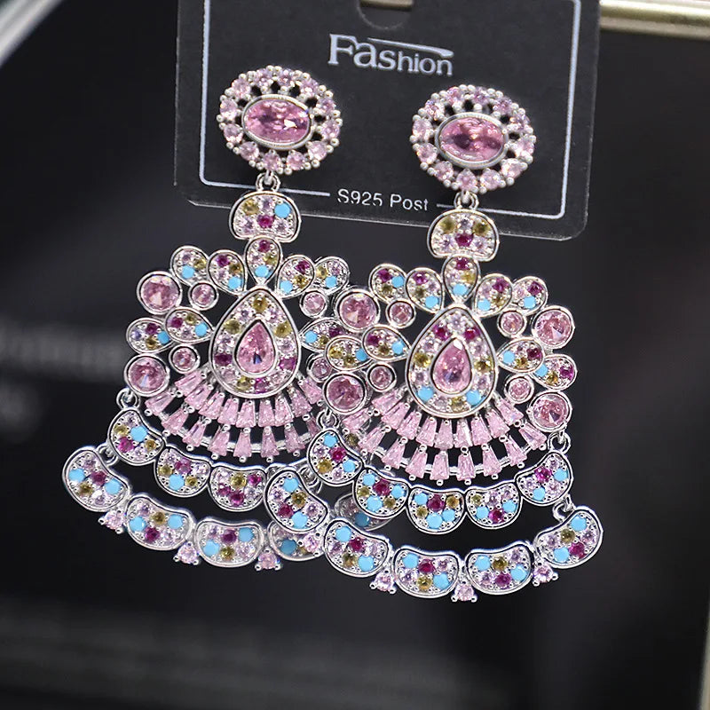 Bilincolor Micro Set Zircon Indian Style Water Drop Earrings for Women