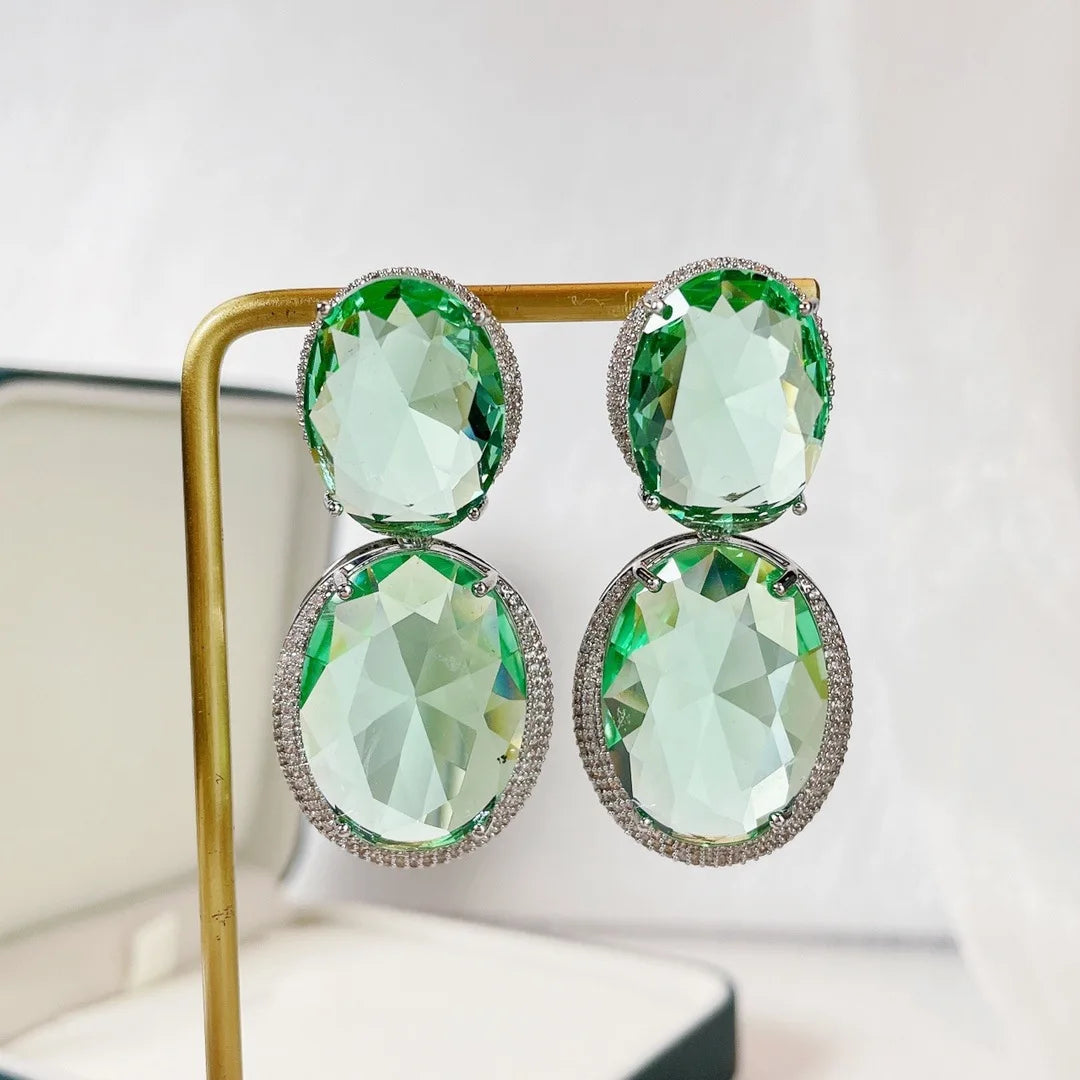 Bilincolor Geometric Oval Colored Zircon Light Luxury Earrings for Women