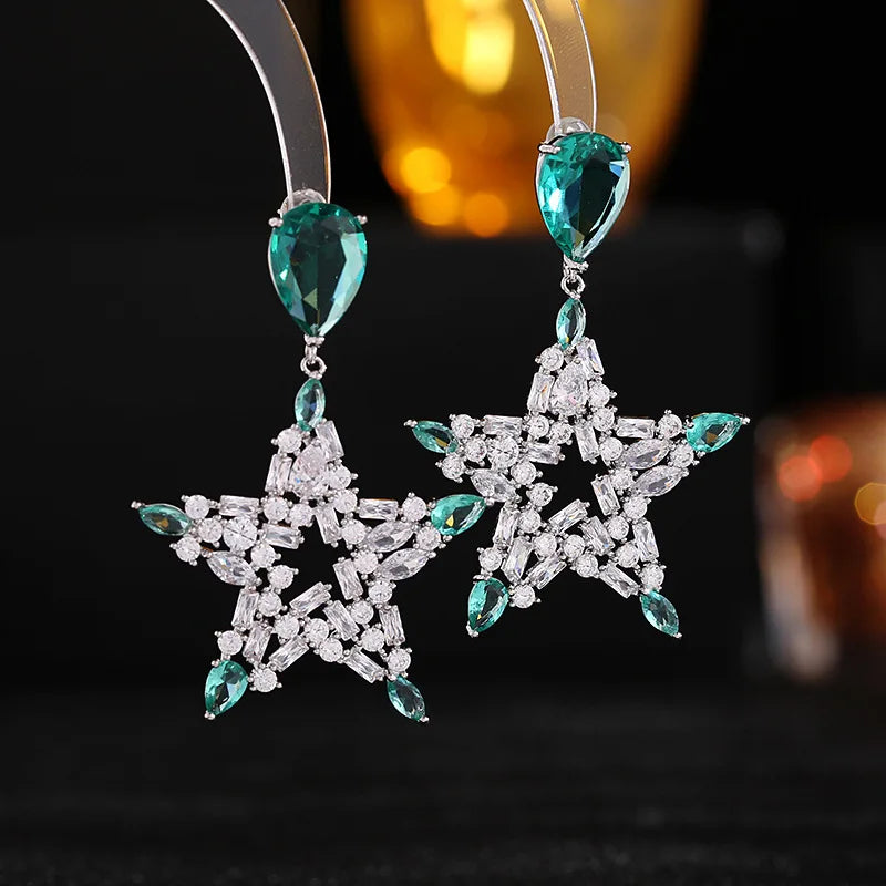 Bilincolor Light Luxury  Fashion  Zircon Five Star Earrings  for Wedding or Party