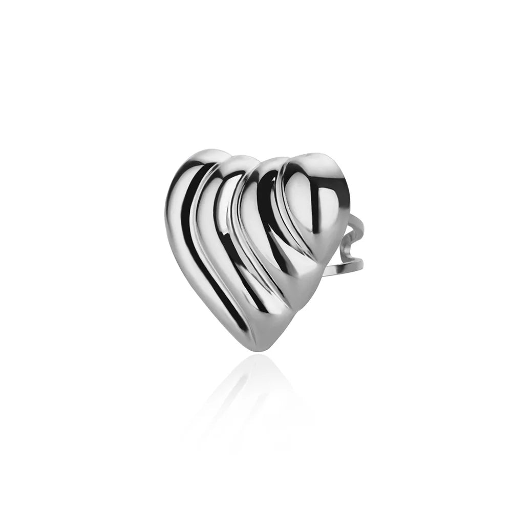 Stripe Heart Rings for Women Smooth Stainless Steel Ring 2024 Trend Couple Lovely Band Minimalist Jewelry Finger Accessories BFF