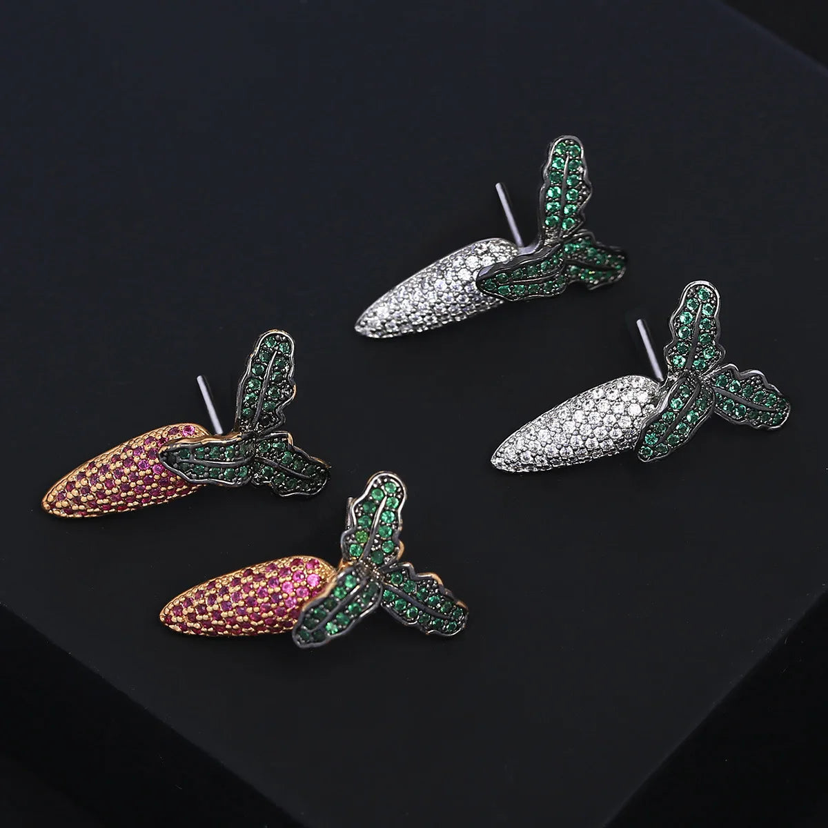 Bilincolor Light Luxury Carrot Shaped Colorful Zircon Jewelry Earrings  For Women or Girls'  Christmas Gift