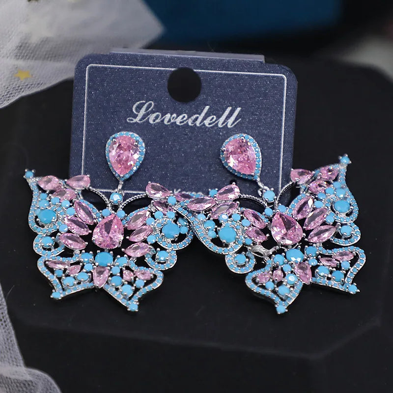 Bilincolor Micro Inlaid Zirconia Hollow Butterfly Water Drop Earrings For Women