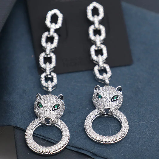 New Fashion Style Heavy Industry Micro Inlaid Zircon  plated Animal Leopard Earrings