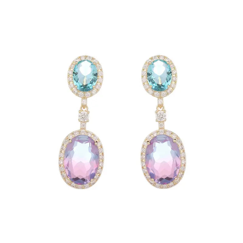 Bilincolor French Romantic Elegant Temperament Oval Zircon Earrings for Wedding or Party