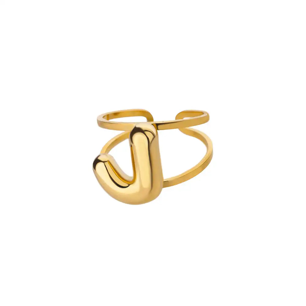 Initials Rings for Women Gold Color Stainless Steel Ring 2024 Trend Opening Couple Band Alphabet Letter Jewelry anillos mujer