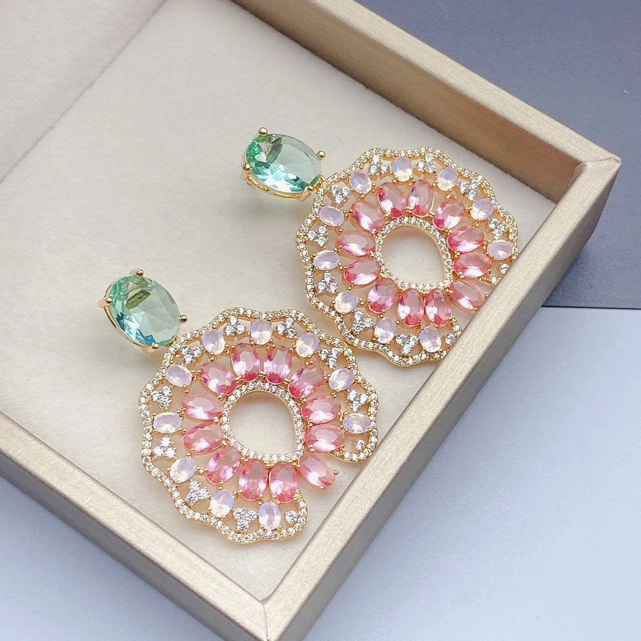 Bilincolor Zircon Fine-worked Micro-inlaid High-grade Color Matching Earrings For Women