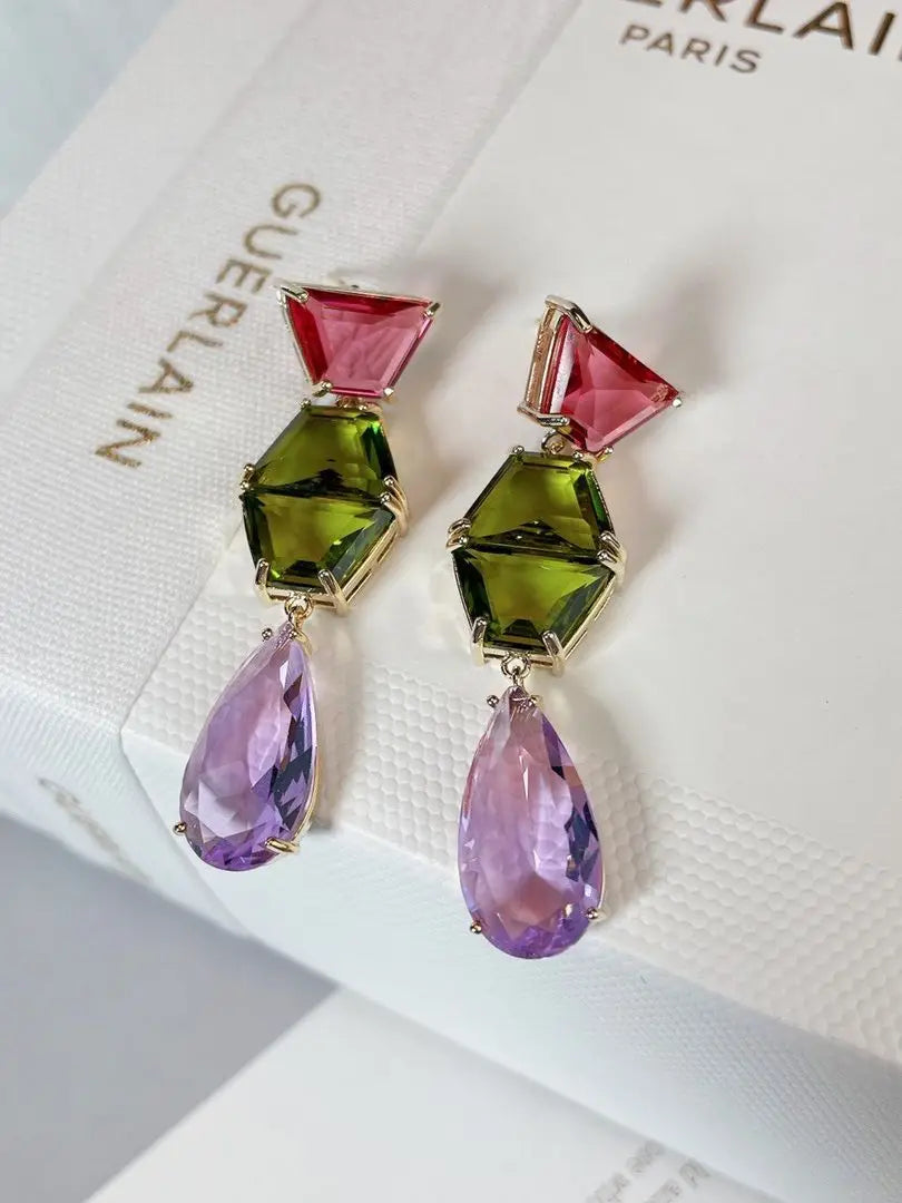 Bilincolor Geometric Colored Zircon Light Luxury Water Drop Shaped Earrings