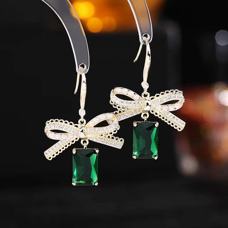 Bilincolor Light luxury zircon pearl Bow Earrings  for Wedding or Party