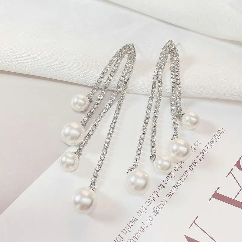 Bilincolor Trendy White Pearl Tassel Earring for Women