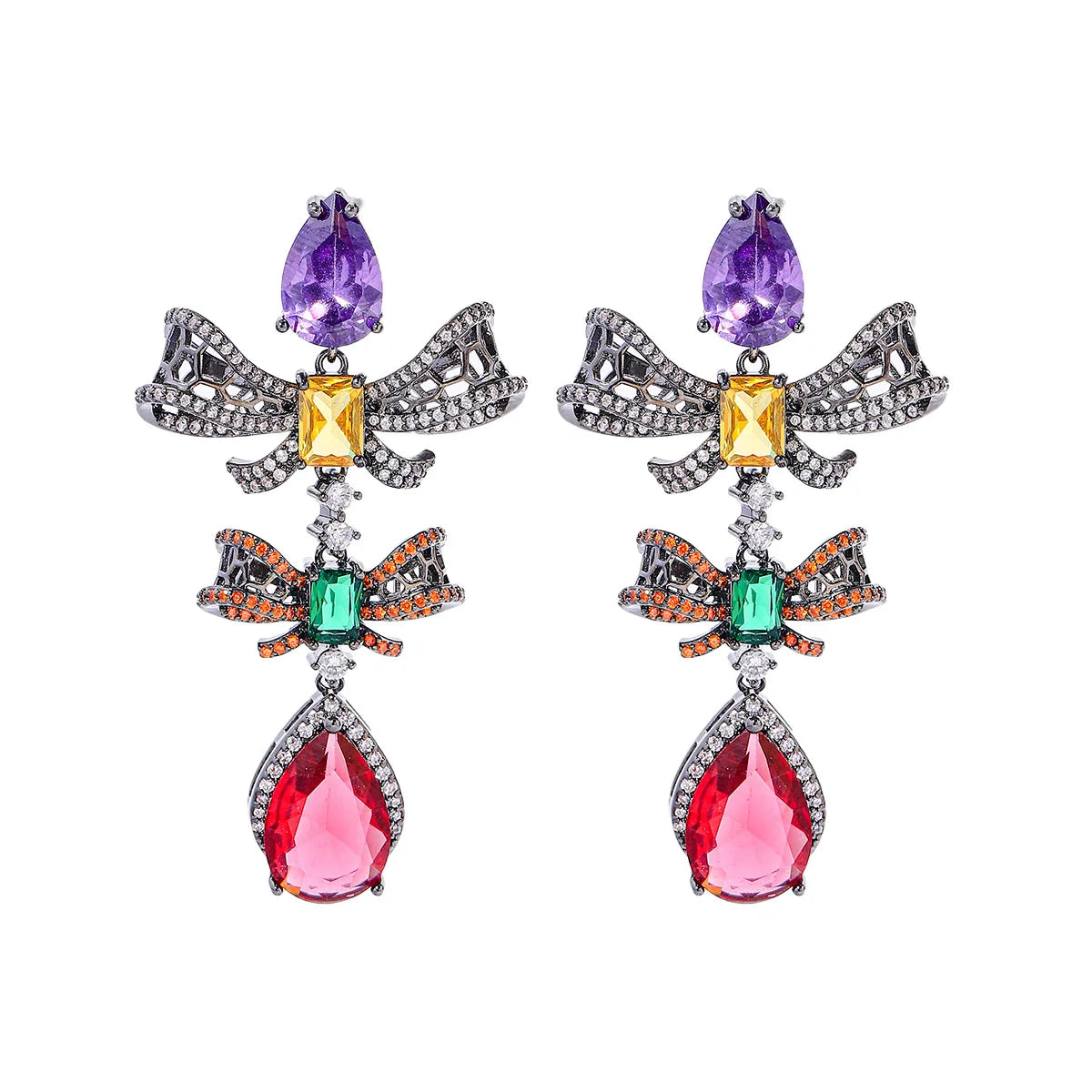 Bilincolor Light Luxury Zircon Bow Earrings for  Women