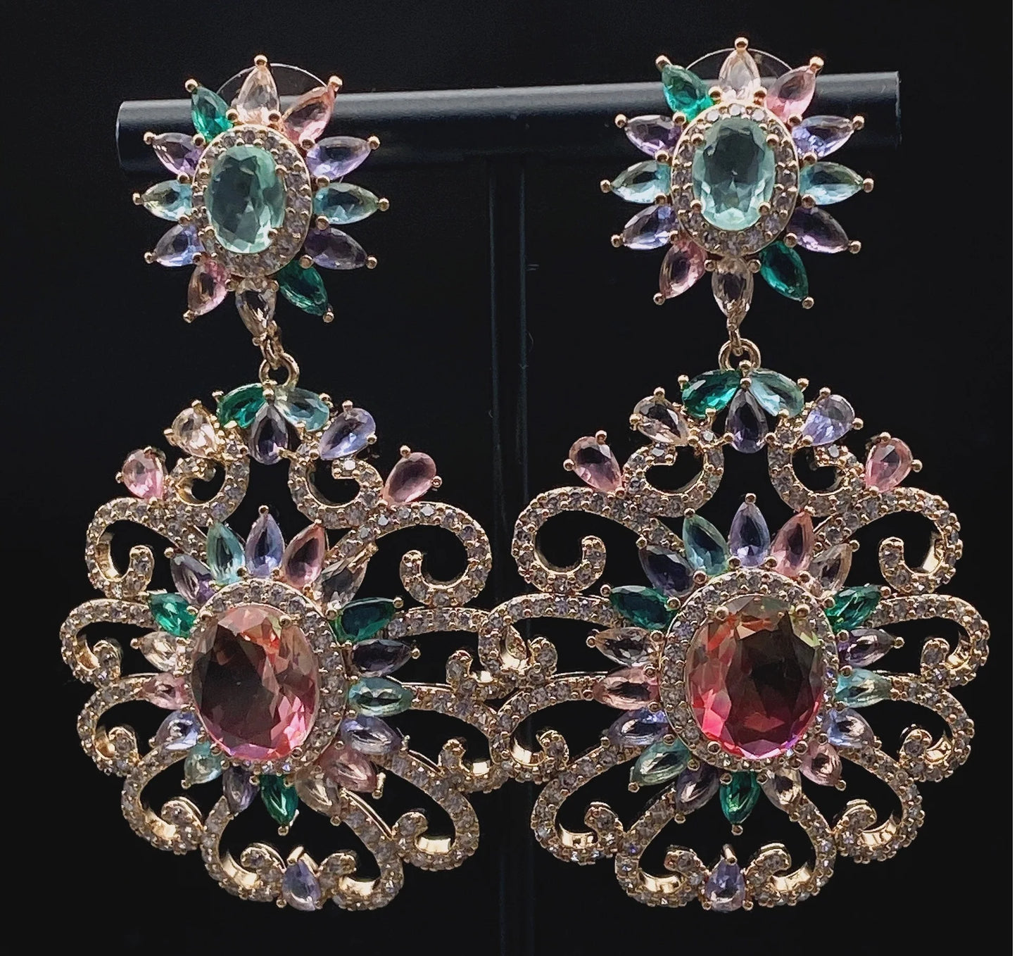 Bilincolor Heavy Industry Micro Inlaid Zircon Flower Earrings For Women