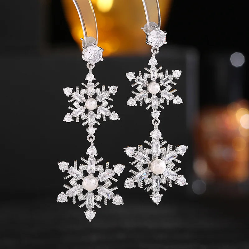 Bilincolor Light Luxury  Zircon Snowflake Earrings for Wedding or Party