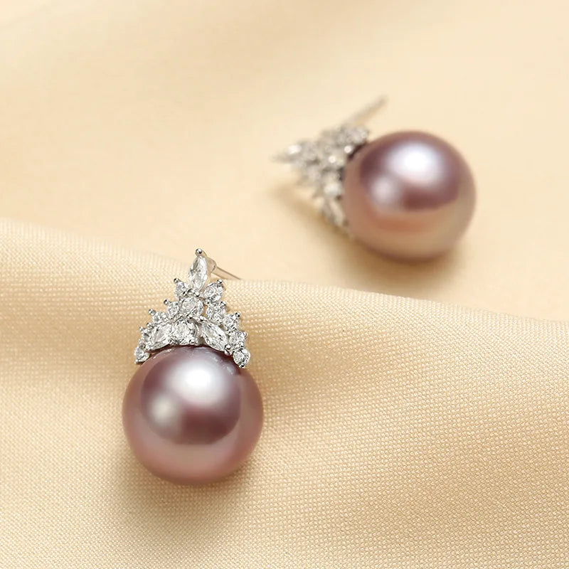 Bilincolor Silver Purple  Freshwater Pearl Earrings For Gift  or Party